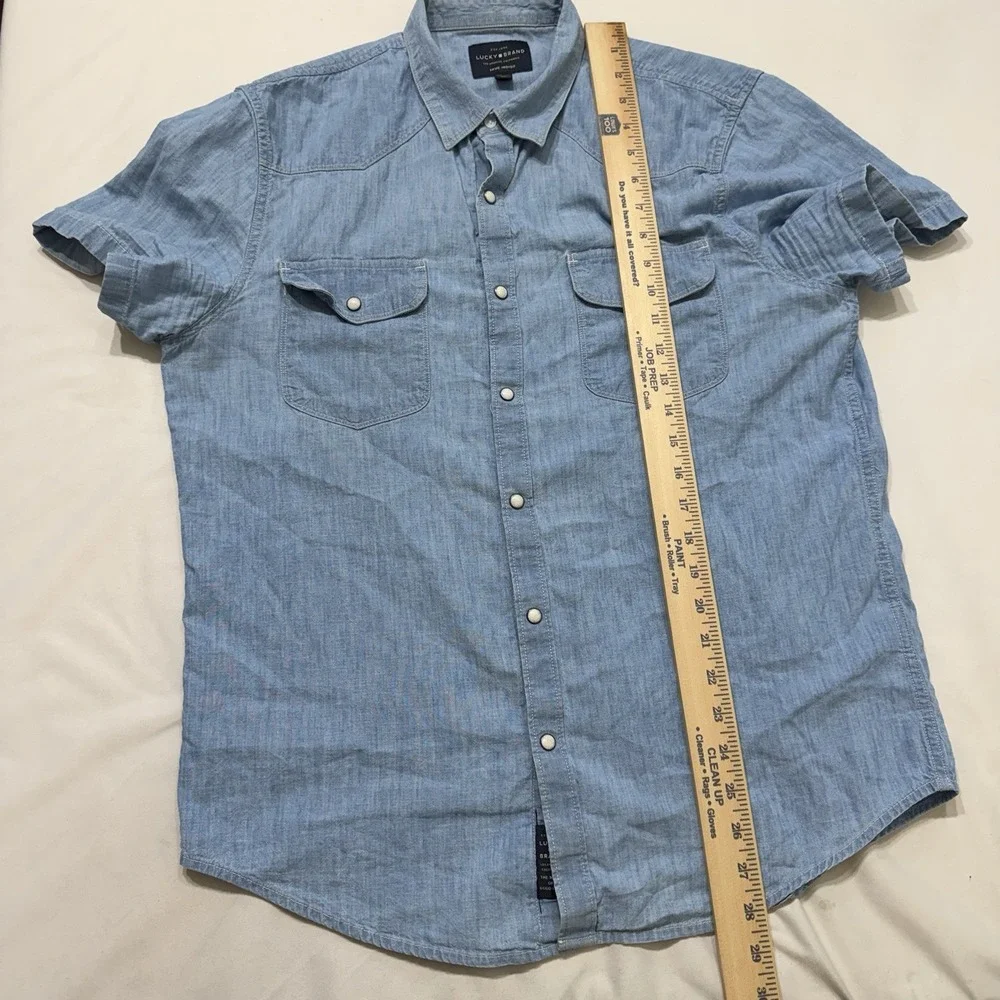 Lucky Brand Western Snap Shirt Mens Medium Blue Chambray Linen Blend M - Picture 10 of 13
